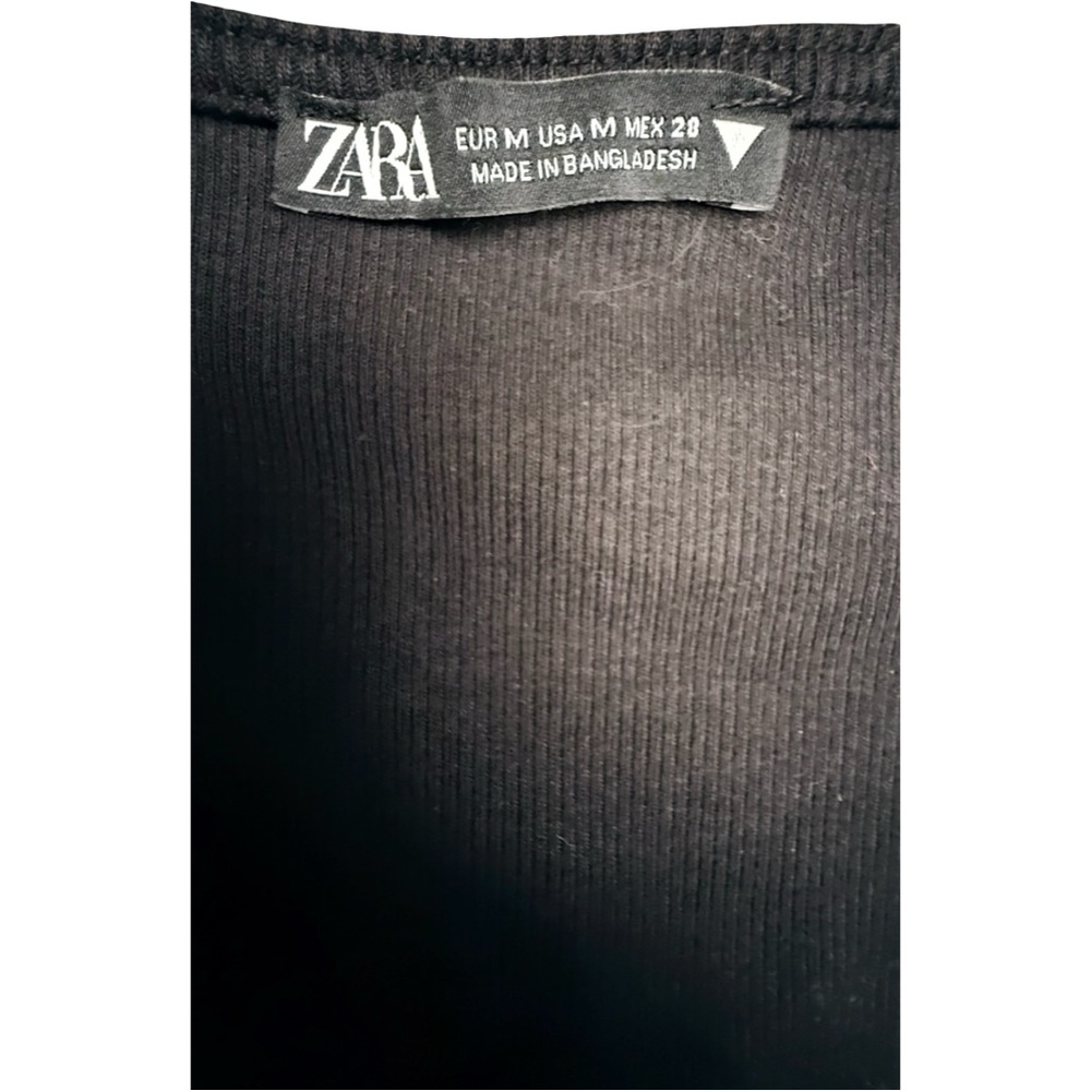 ZARA Black Ribbed Cotton Maxi Dress – M Stretch Knit, Made in Bangladesh - Picture 2 of 7